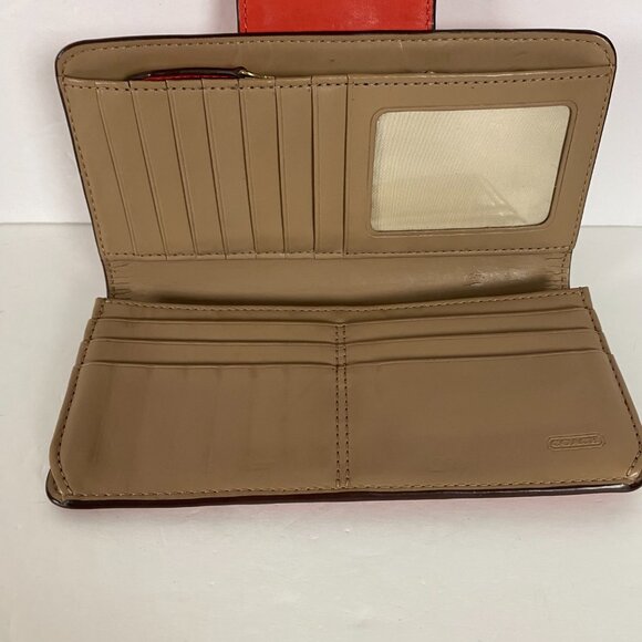 Coach Ashley Leather Wallet Clutch Folding Envelope Flip Pleated Salmon - Picture 5 of 16